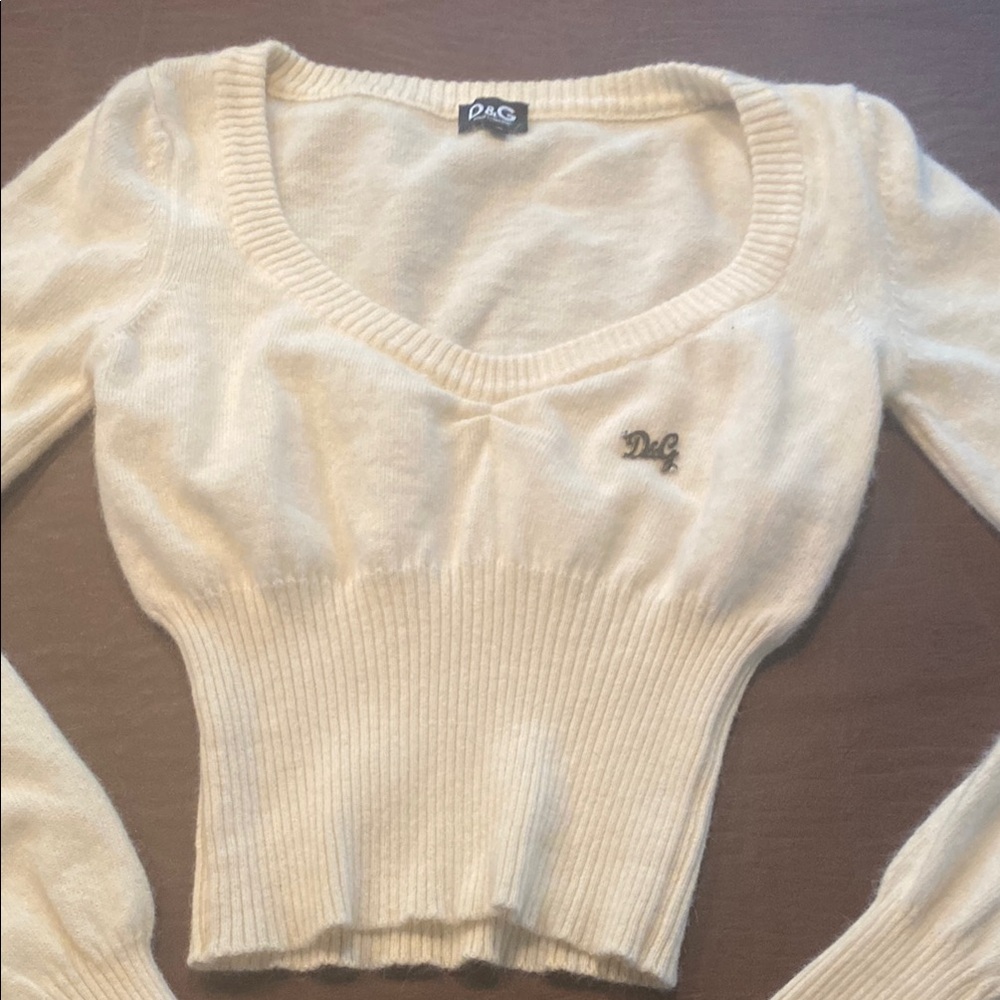 D&G Cream Knit V-neck Sweater